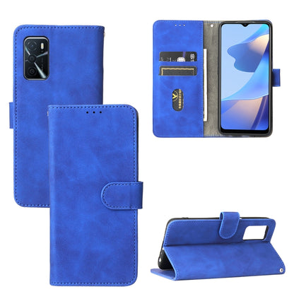 For OPPO A16 Solid Color Skin Feel Magnetic Buckle Horizontal Flip Calf Texture PU Leather Case with Holder & Card Slots & Wallet(Blue) - OPPO Cases by buy2fix | Online Shopping UK | buy2fix