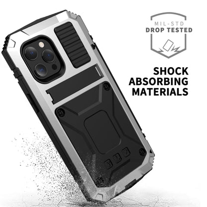 For iPhone 13 R-JUST Shockproof Waterproof Dust-proof Metal + Silicone Protective Case with Holder(Silver) - iPhone 13 Cases by R-JUST | Online Shopping UK | buy2fix