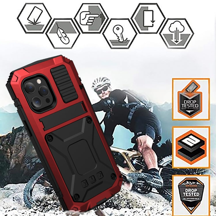 For iPhone 13 Pro R-JUST Shockproof Waterproof Dust-proof Metal + Silicone Protective Case with Holder (Red) - iPhone 13 Pro Cases by R-JUST | Online Shopping UK | buy2fix