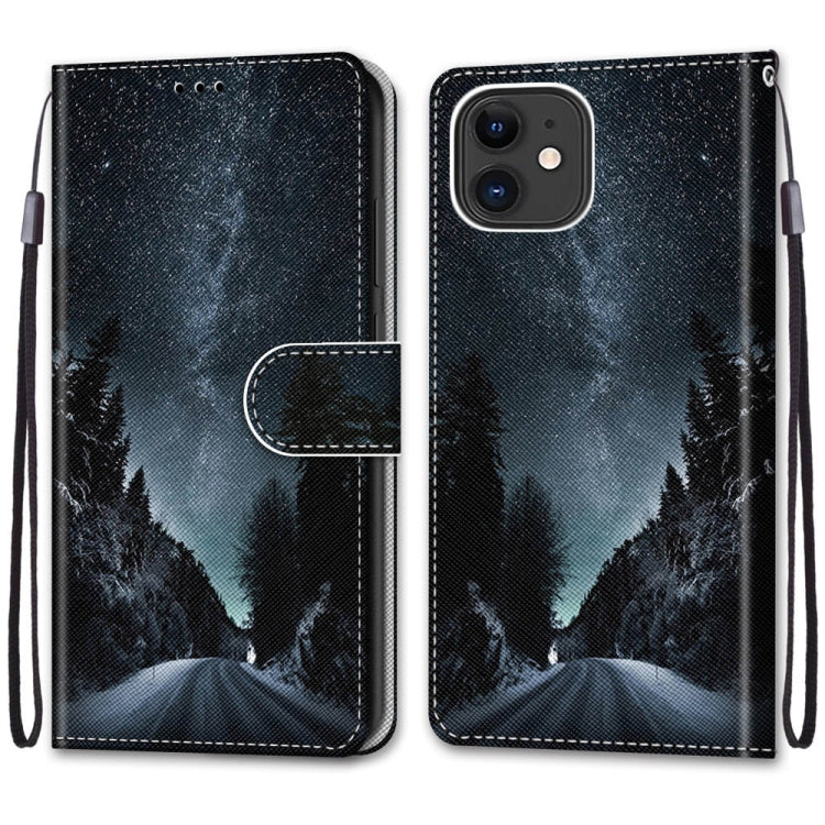 For iPhone 13 Coloured Drawing Cross Texture Horizontal Flip PU Leather Case with Holder & Card Slots & Wallet & Lanyard(Mountain Road Starry Sky) - iPhone 13 Cases by buy2fix | Online Shopping UK | buy2fix