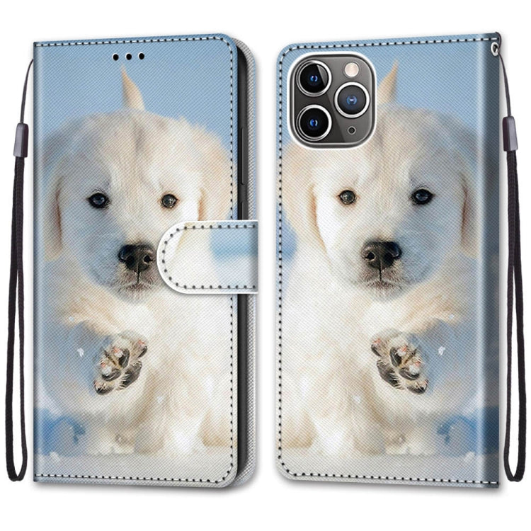 For iPhone 13 Pro Coloured Drawing Cross Texture Horizontal Flip PU Leather Case with Holder & Card Slots & Wallet & Lanyard (Snow Puppy) - iPhone 13 Pro Cases by buy2fix | Online Shopping UK | buy2fix