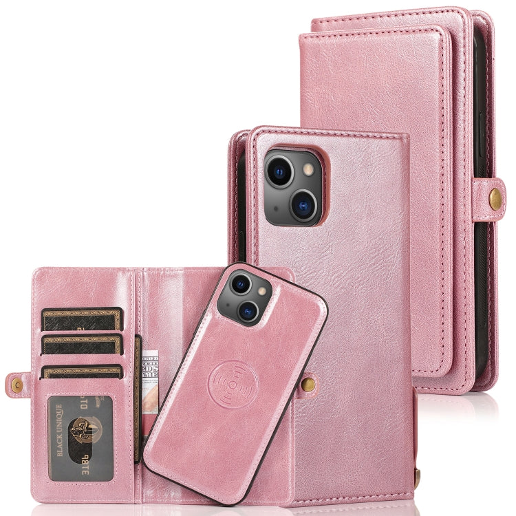 For iPhone 13 mini Strong Magnetic Detachable Horizontal Flip Leather Case with Card Slots & Wallet For  iPhone 13 Mini(Rose Gold) - iPhone 13 mini Cases by buy2fix | Online Shopping UK | buy2fix