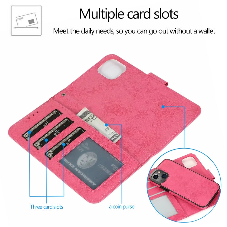 For iPhone 13 Retro 2 in 1 Detachable Horizontal Flip Leather Case with Card Slots & Wallet(Pink) - iPhone 13 Cases by buy2fix | Online Shopping UK | buy2fix