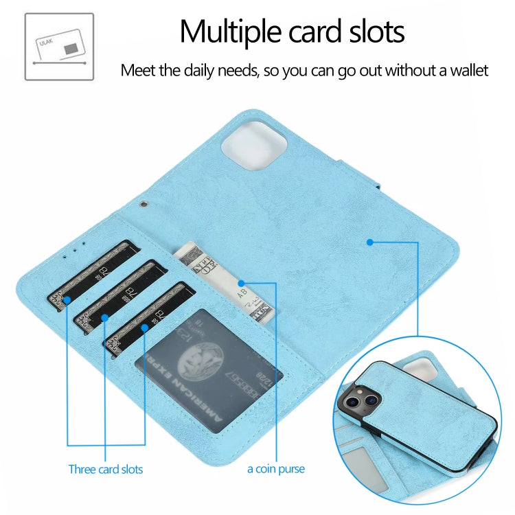 For iPhone 13 Pro Retro 2 in 1 Detachable Horizontal Flip Leather Case with Card Slots & Wallet (Blue) - iPhone 13 Pro Cases by buy2fix | Online Shopping UK | buy2fix