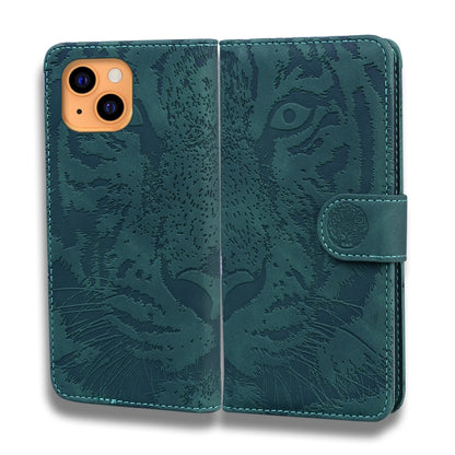 For iPhone 13 mini Tiger Embossing Pattern Horizontal Flip Leather Case with Holder & Card Slots & Wallet (Green) - iPhone 13 mini Cases by buy2fix | Online Shopping UK | buy2fix