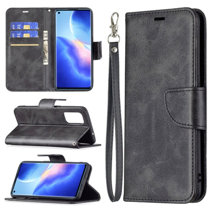 For OPPO Reno5 5G Retro Lambskin Texture Pure Color Horizontal Flip PU Leather Case with Holder & Card Slots & Wallet & Lanyard(Black) - OPPO Cases by buy2fix | Online Shopping UK | buy2fix