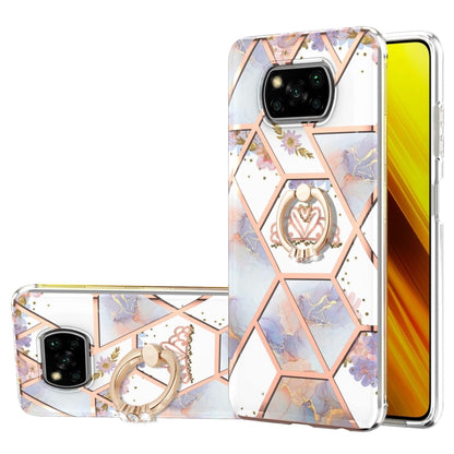 For Xiaomi Poco X3 NFC Electroplating Splicing Marble Flower Pattern TPU Shockproof Case with Rhinestone Ring Holder(Imperial Crown) - Xiaomi Cases by buy2fix | Online Shopping UK | buy2fix