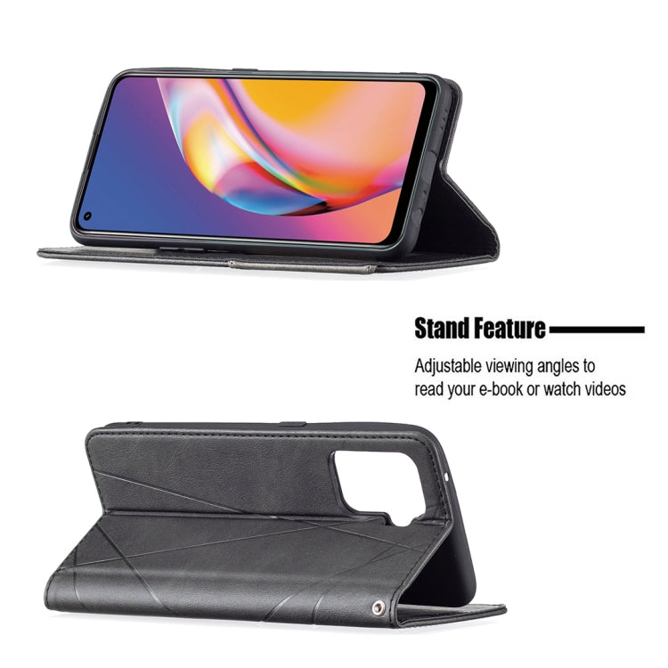 For OPPO A94 4G / Reno 5F / F19 Pro Rhombus Texture Horizontal Flip Magnetic Leather Case with Holder & Card Slots(Black) - OPPO Cases by buy2fix | Online Shopping UK | buy2fix