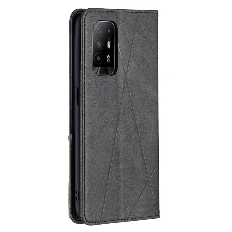 For OPPO A94 5G / F19 Pro Plus / Reno5 Z 5G Rhombus Texture Horizontal Flip Magnetic Leather Case with Holder & Card Slots(Black) - OPPO Cases by buy2fix | Online Shopping UK | buy2fix