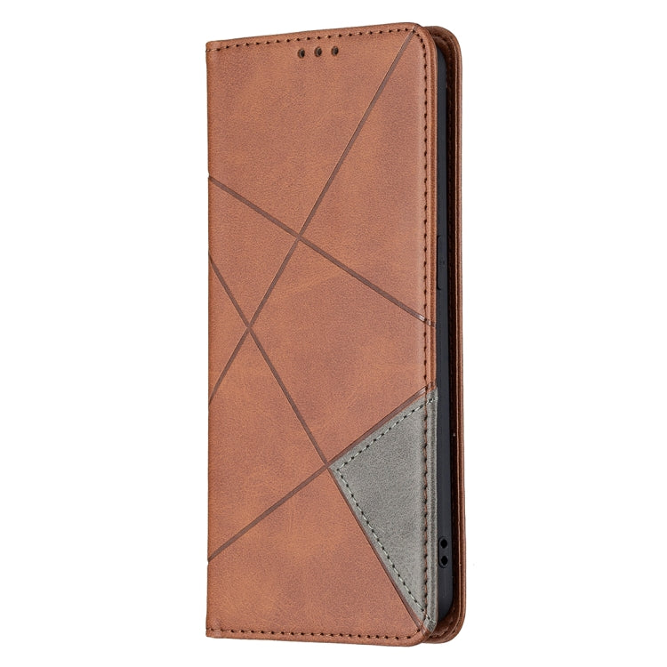 For OPPO Reno6 Rhombus Texture Horizontal Flip Magnetic Leather Case with Holder & Card Slots(Brown) - OPPO Cases by buy2fix | Online Shopping UK | buy2fix