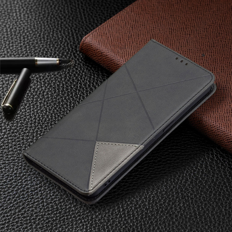 For OPPO Reno6 Rhombus Texture Horizontal Flip Magnetic Leather Case with Holder & Card Slots(Black) - OPPO Cases by buy2fix | Online Shopping UK | buy2fix