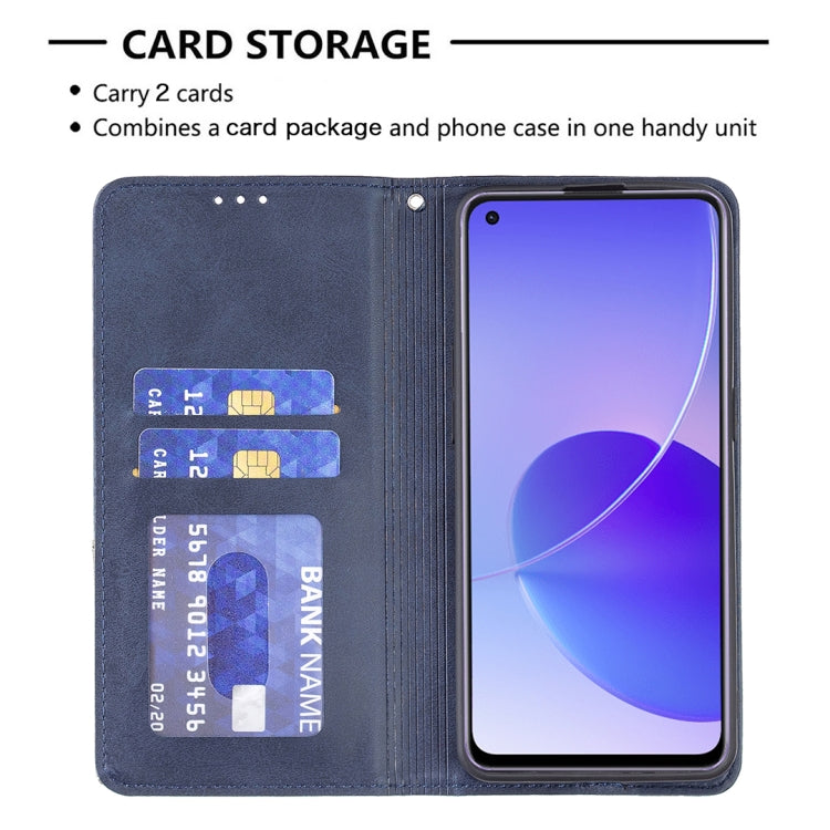 For OPPO Reno6 Rhombus Texture Horizontal Flip Magnetic Leather Case with Holder & Card Slots(Blue) - OPPO Cases by buy2fix | Online Shopping UK | buy2fix