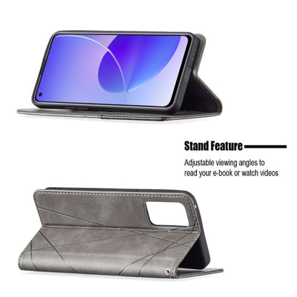 For OPPO Reno6 Rhombus Texture Horizontal Flip Magnetic Leather Case with Holder & Card Slots(Grey) - OPPO Cases by buy2fix | Online Shopping UK | buy2fix