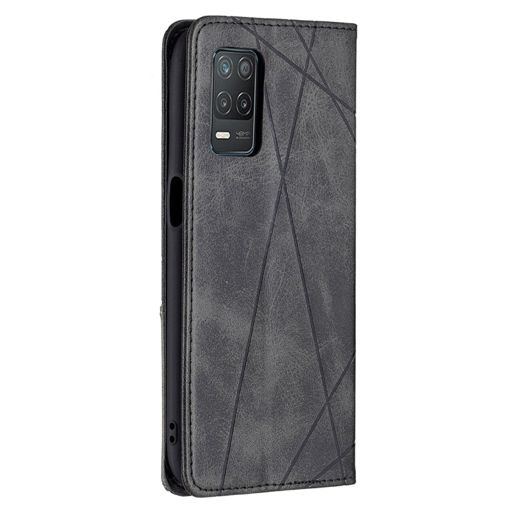 For OPPO Realme 8 5G / V13 Rhombus Texture Horizontal Flip Magnetic Leather Case with Holder & Card Slots(Black) - Realme Cases by buy2fix | Online Shopping UK | buy2fix