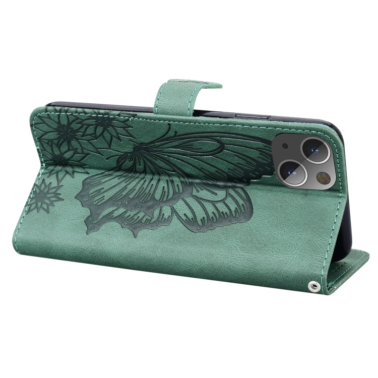 For iPhone 13 mini Retro Skin Feel Butterflies Embossing Horizontal Flip Leather Case with Holder & Card Slots & Wallet (Green) - iPhone 13 mini Cases by buy2fix | Online Shopping UK | buy2fix