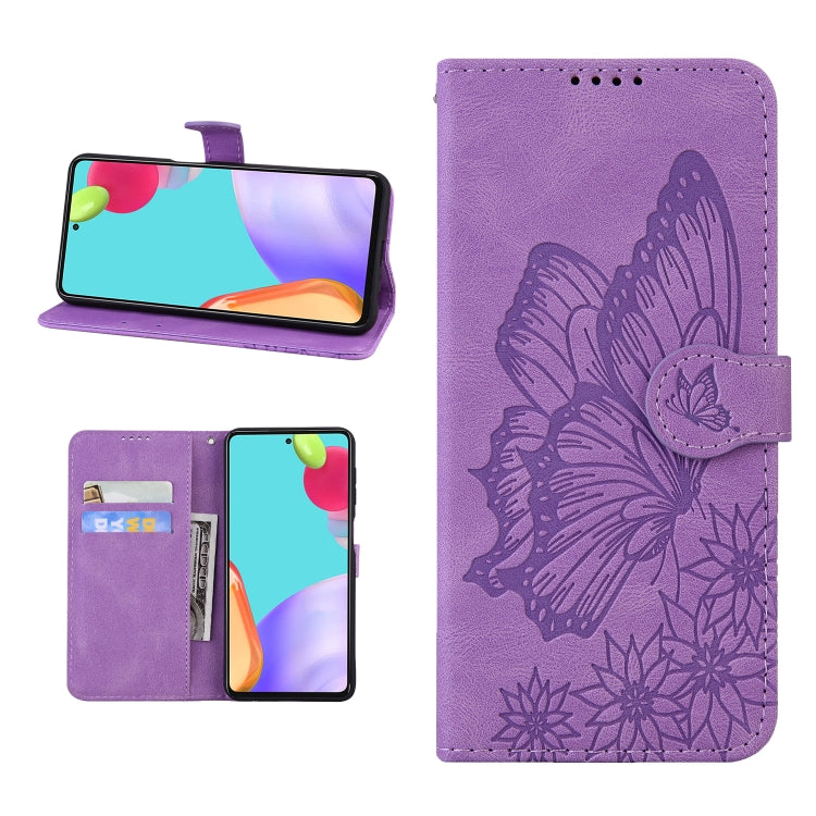 For iPhone 13 Retro Skin Feel Butterflies Embossing Horizontal Flip Leather Case with Holder & Card Slots & Wallet(Purple) - iPhone 13 Cases by buy2fix | Online Shopping UK | buy2fix