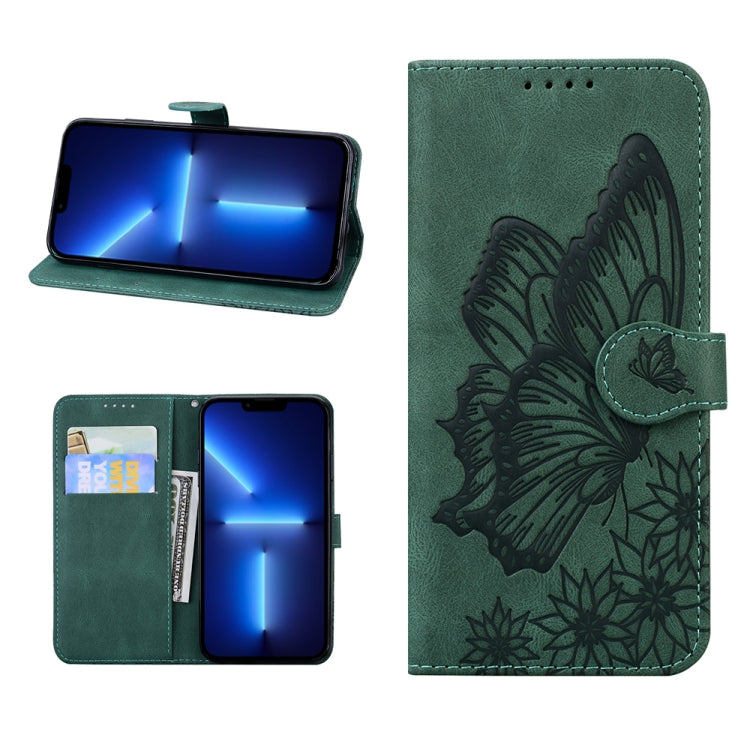 For iPhone 13 Pro Retro Skin Feel Butterflies Embossing Horizontal Flip Leather Case with Holder & Card Slots & Wallet (Green) - iPhone 13 Pro Cases by buy2fix | Online Shopping UK | buy2fix