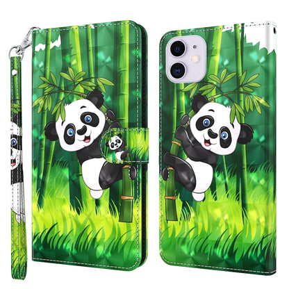 For iPhone 13 mini 3D Painting Pattern Horizontal Flip TPU + PU Leather Case with Holder & Card Slots & Wallet (Panda Climbing Bamboo) - iPhone 13 mini Cases by buy2fix | Online Shopping UK | buy2fix