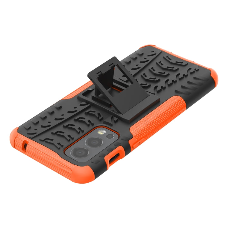 For OnePlus Nord 2 5G Tire Texture Shockproof TPU+PC Protective Case with Holder(Orange) - OnePlus Cases by buy2fix | Online Shopping UK | buy2fix