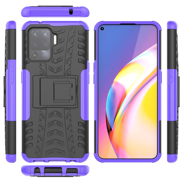 For OPPO A94 4G Tire Texture Shockproof TPU+PC Protective Case with Holder(Purple) - OPPO Cases by buy2fix | Online Shopping UK | buy2fix