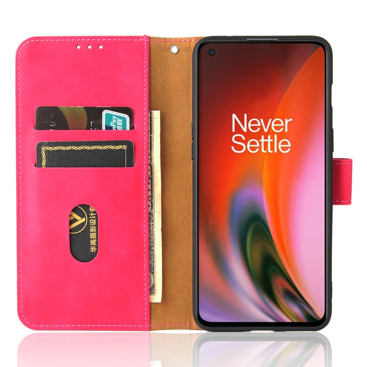 For OnePlus Nord 2 5G Solid Color Skin Feel Magnetic Buckle Horizontal Flip Calf Texture PU Leather Case with Holder & Card Slots & Wallet(Rose Red) - OnePlus Cases by buy2fix | Online Shopping UK | buy2fix