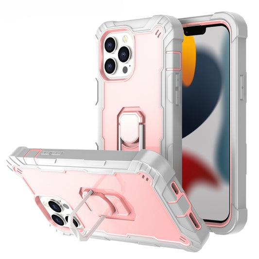 For iPhone 13 Pro Max PC + Rubber 3-layers Shockproof Protective Case with Rotating Holder (Grey White + Rose Gold) - iPhone 13 Pro Max Cases by buy2fix | Online Shopping UK | buy2fix