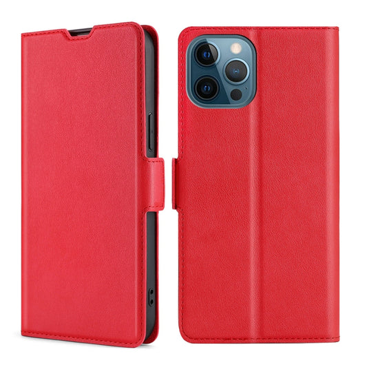 For iPhone 13 Pro Max Ultra-thin Voltage Side Buckle PU + TPU Horizontal Flip Leather Case with Holder & Card Slot (Red) - iPhone 13 Pro Max Cases by buy2fix | Online Shopping UK | buy2fix