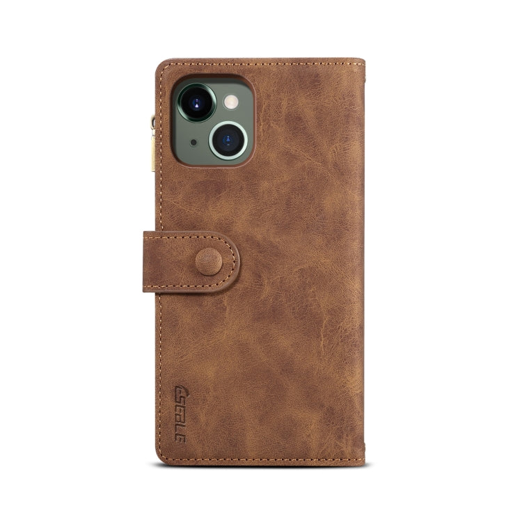 For iPhone 13 mini Retro Frosted Horizontal Flip Leather Case with Holder & Card Slot & Wallet & Zipper Pocket & Lanyard (Brown) - iPhone 13 mini Cases by buy2fix | Online Shopping UK | buy2fix