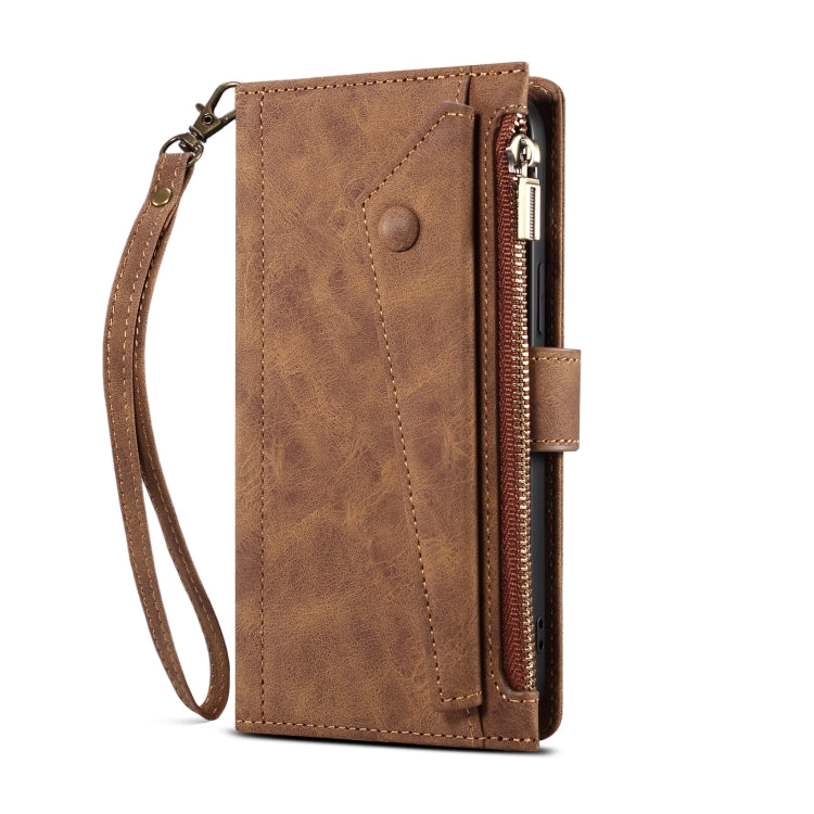 For iPhone XR Retro Frosted Horizontal Flip Leather Case with Holder & Card Slot & Wallet & Zipper Pocket & Lanyard(Brown) - More iPhone Cases by buy2fix | Online Shopping UK | buy2fix