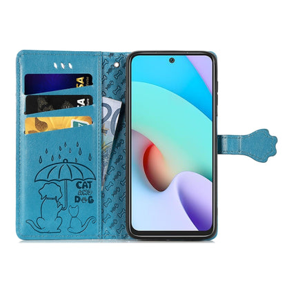 For Xiaomi Redmi 10 Lovely Cat and Dog Embossing Pattern Horizontal Flip Leather Case , with Holder & Card Slots & Wallet & Cartoon Clasp & Lanyard(Blue) - Xiaomi Cases by buy2fix | Online Shopping UK | buy2fix