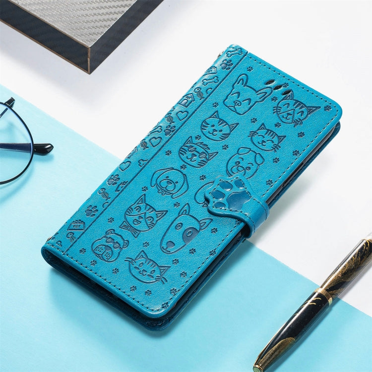 For Xiaomi Redmi 10 Lovely Cat and Dog Embossing Pattern Horizontal Flip Leather Case , with Holder & Card Slots & Wallet & Cartoon Clasp & Lanyard(Blue) - Xiaomi Cases by buy2fix | Online Shopping UK | buy2fix