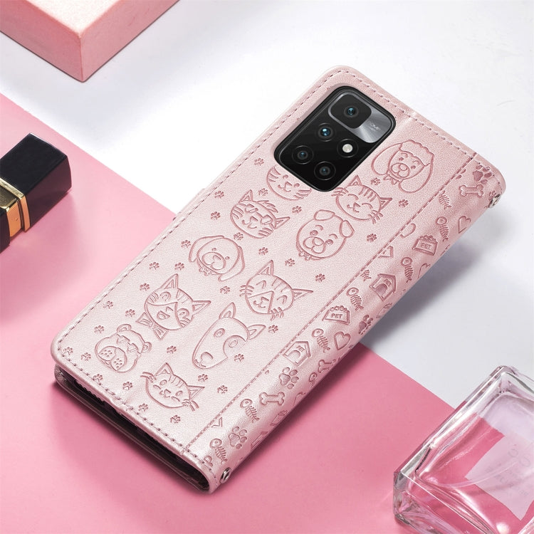 For Xiaomi Redmi 10 Lovely Cat and Dog Embossing Pattern Horizontal Flip Leather Case , with Holder & Card Slots & Wallet & Cartoon Clasp & Lanyard(Rose Gold) - Xiaomi Cases by buy2fix | Online Shopping UK | buy2fix