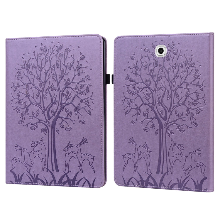 For Samsung Galaxy Tab S2 9.7 Tree & Deer Pattern Pressed Printing Horizontal Flip PU Leather Case with Holder & Card Slots(Purple) - Other Galaxy Tab PC by buy2fix | Online Shopping UK | buy2fix