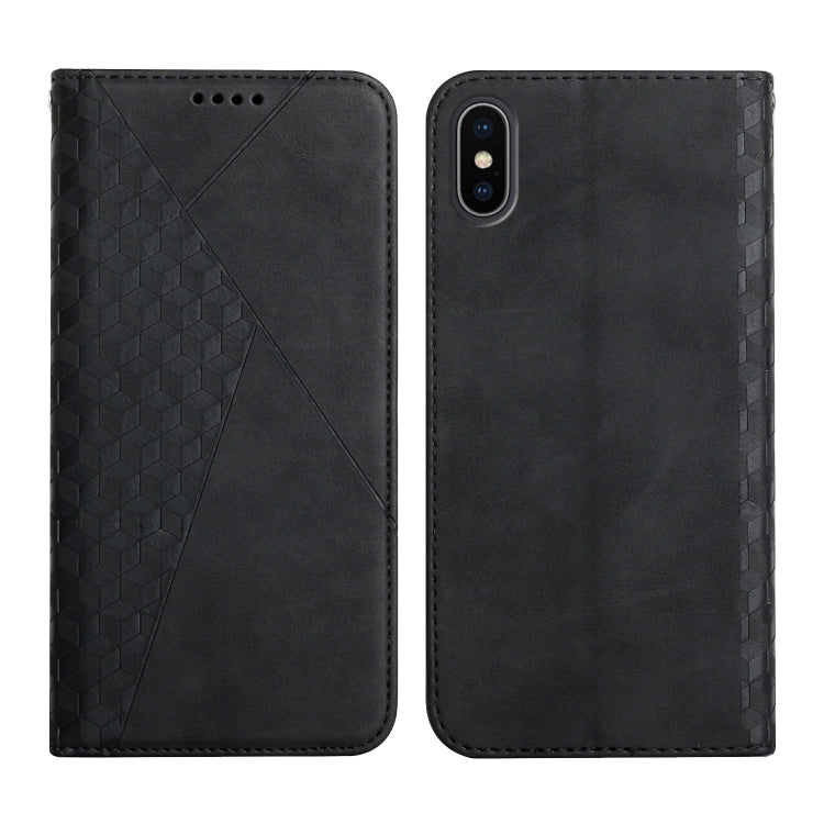 For iPhone X / XS Diamond Pattern Splicing Skin Feel Magnetic Horizontal Flip Leather Case with Card Slots & Holder & Wallet(Black) - More iPhone Cases by buy2fix | Online Shopping UK | buy2fix