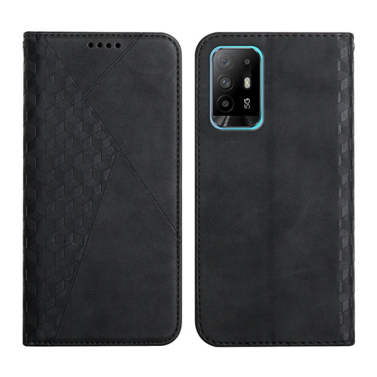 For OPPO A94 5G / F19 Pro+ 5G Diamond Pattern Splicing Skin Feel Magnetic Horizontal Flip Leather Case with Card Slots & Holder & Wallet(Black) - OPPO Cases by buy2fix | Online Shopping UK | buy2fix