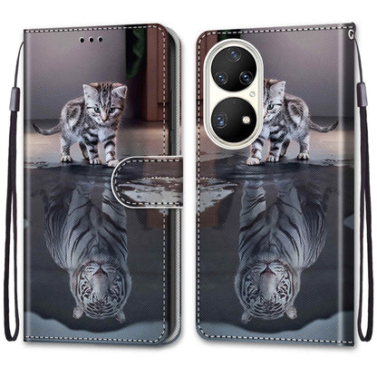 For Huawei P50 Pro Coloured Drawing Cross Texture Horizontal Flip PU Leather Case with Holder & Card Slots & Wallet & Lanyard(Cat Becomes Tiger) - Huawei Cases by buy2fix | Online Shopping UK | buy2fix