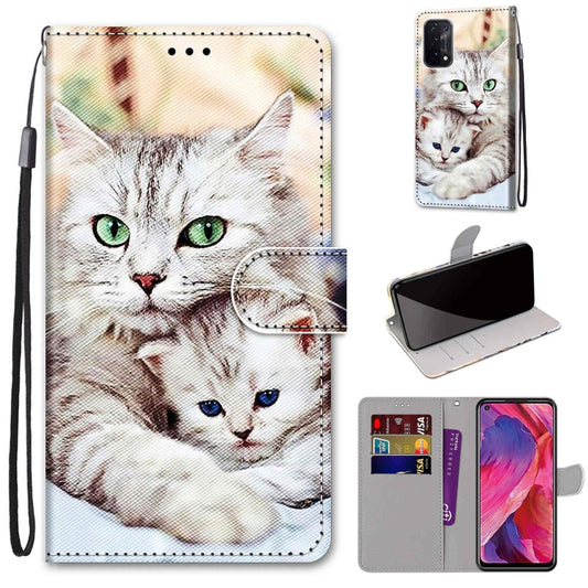 For OPPO A93 5G / A93s 5G / A54 5G / A74 5G Coloured Drawing Cross Texture Horizontal Flip PU Leather Case with Holder & Card Slots & Wallet & Lanyard(Big Cat Holding Kitten) - OPPO Cases by buy2fix | Online Shopping UK | buy2fix