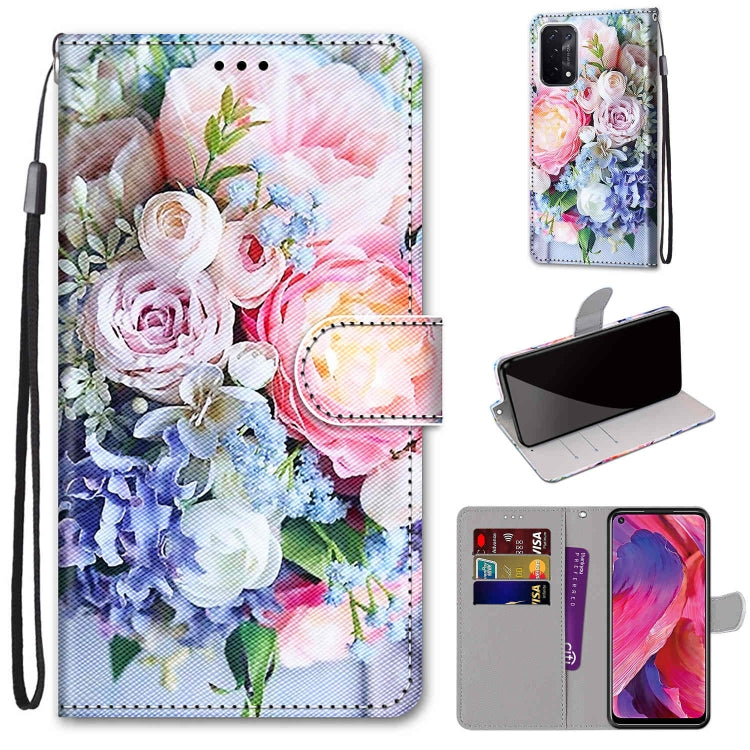 For OPPO A93 5G / A93s 5G / A54 5G / A74 5G Coloured Drawing Cross Texture Horizontal Flip PU Leather Case with Holder & Card Slots & Wallet & Lanyard(Light Pink Bouquet) - OPPO Cases by buy2fix | Online Shopping UK | buy2fix