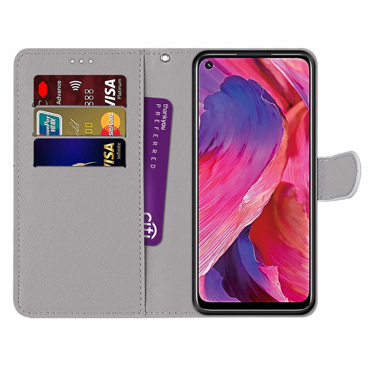 For OPPO A93 5G / A93s 5G / A54 5G / A74 5G Coloured Drawing Cross Texture Horizontal Flip PU Leather Case with Holder & Card Slots & Wallet & Lanyard(Slant Hat Blue Mirror Cat) - OPPO Cases by buy2fix | Online Shopping UK | buy2fix