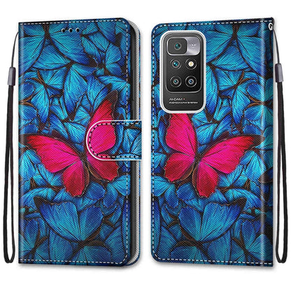 For Xiaomi Redmi 10 Coloured Drawing Cross Texture Horizontal Flip PU Leather Case with Holder & Card Slots & Wallet & Lanyard(Blue Red Butterfly) - Xiaomi Cases by buy2fix | Online Shopping UK | buy2fix