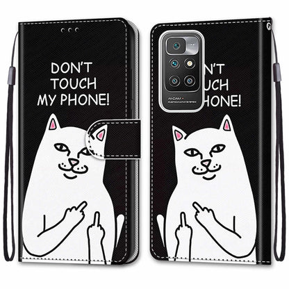 For Xiaomi Redmi 10 Coloured Drawing Cross Texture Horizontal Flip PU Leather Case with Holder & Card Slots & Wallet & Lanyard(Middle Finger White Cat) - Xiaomi Cases by buy2fix | Online Shopping UK | buy2fix