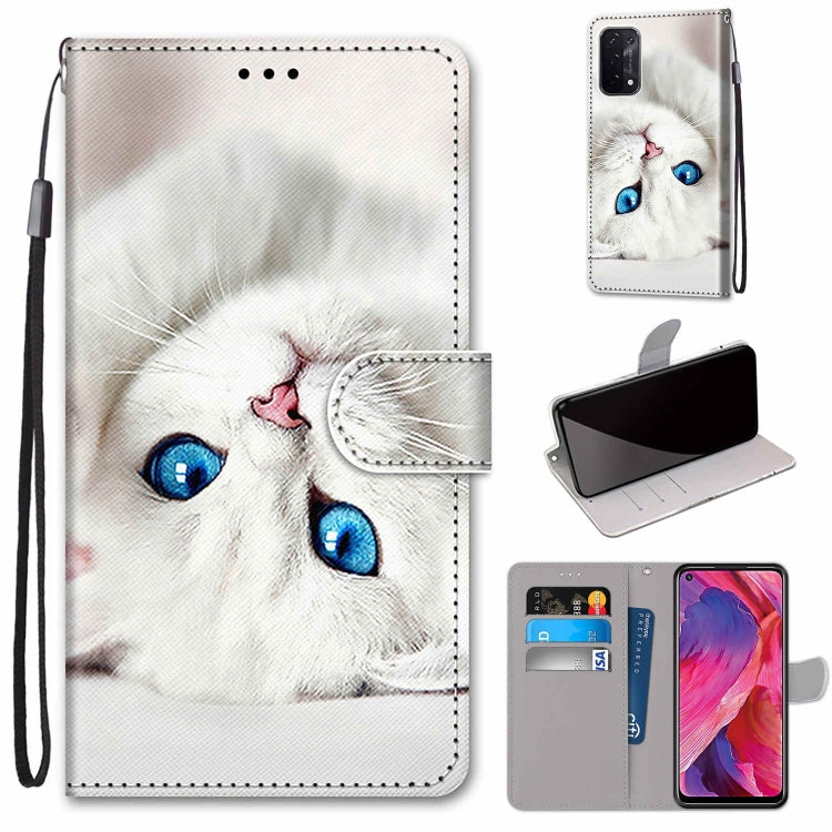 For OPPO A54 5G / A74 5G / A93 5G / A93s 5G Coloured Drawing Cross Texture Horizontal Flip PU Leather Case with Holder & Card Slots & Wallet & Lanyard(White Kitten) - OPPO Cases by buy2fix | Online Shopping UK | buy2fix