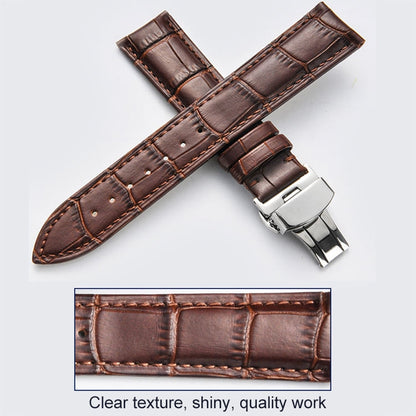 22mm Classic Cowhide Leather Black Butterfly Buckle Watch Band(Black White Lines) - 22mm Bands by buy2fix | Online Shopping UK | buy2fix