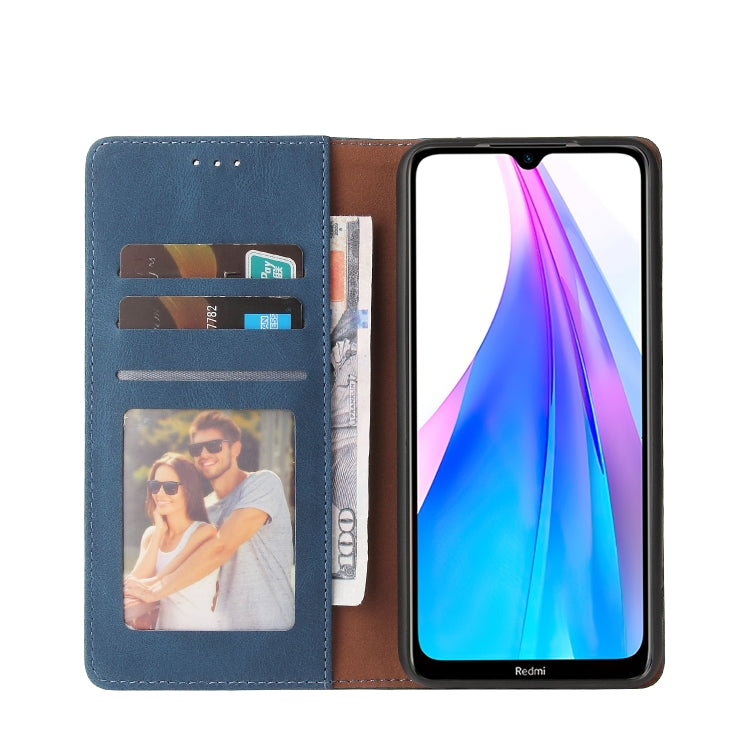 For Xiaomi Redmi Note 8T Simple Suction Closure Horizontal Flip Leather Case with Holder & Card Slot & Wallet(Blue) - Xiaomi Cases by buy2fix | Online Shopping UK | buy2fix