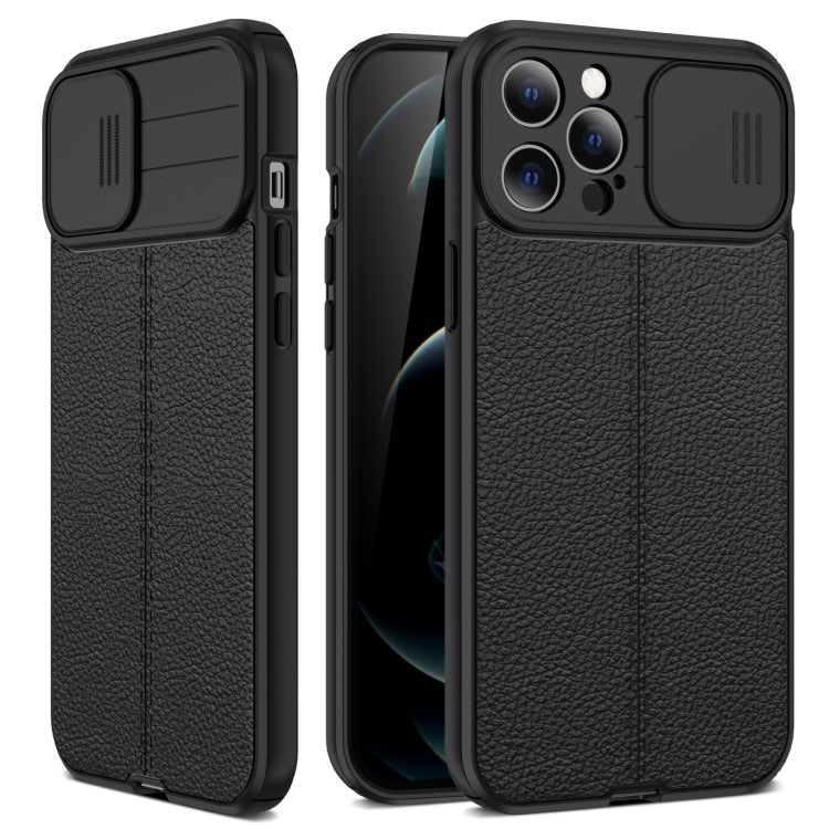 For iPhone 13 Pro Litchi Texture Sliding Camshield TPU Protective Case (Black) - iPhone 13 Pro Cases by buy2fix | Online Shopping UK | buy2fix