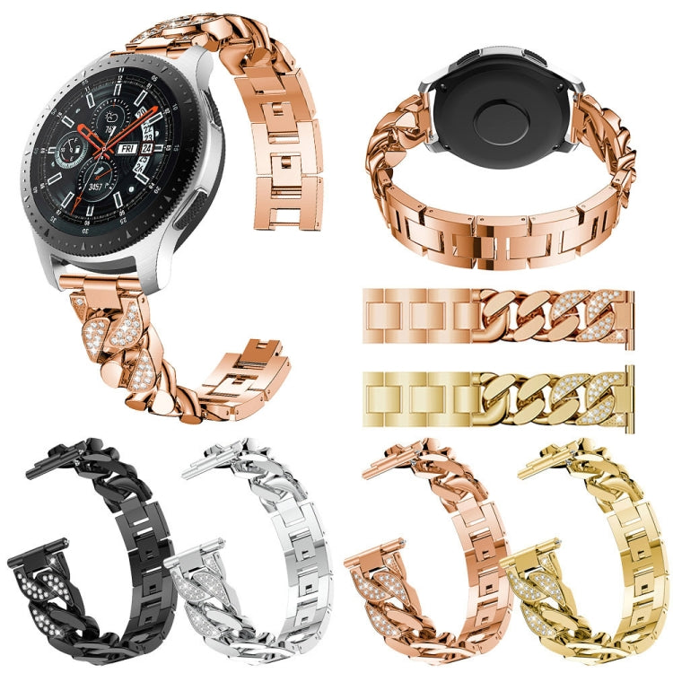 For Garmin Vivoactive 4 / Venu 2 22mm Row Diamonds Denim Chain Watch Band(Black) - Watch Bands by buy2fix | Online Shopping UK | buy2fix