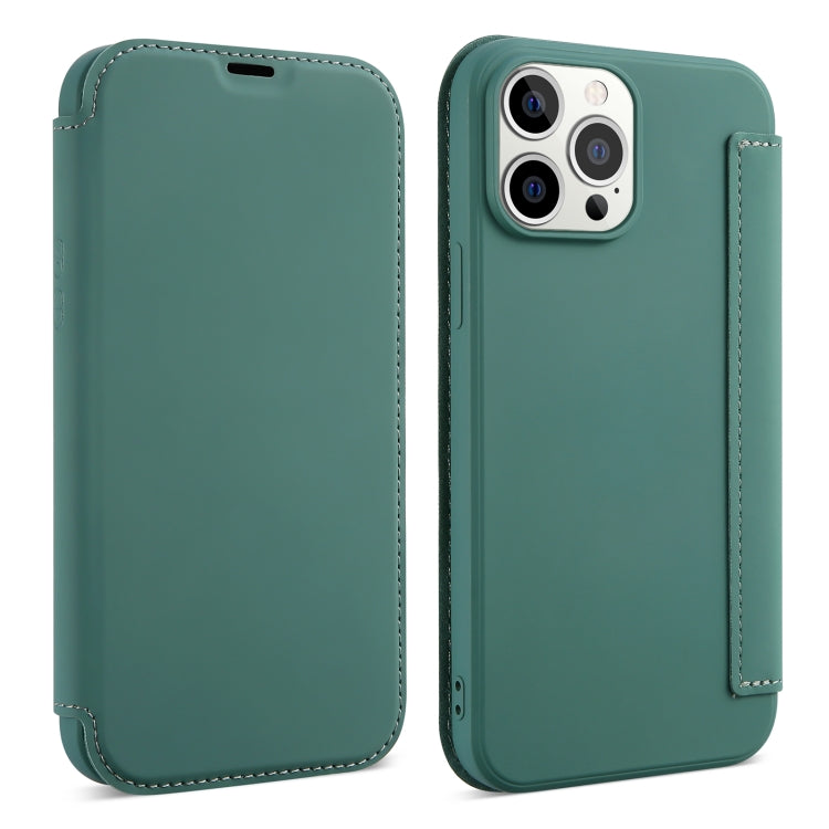 For iPhone 13 Pro Skin Feel Horizontal Flip PU Leather Case with Holder & Card Slot (Deep Green) - iPhone 13 Pro Cases by buy2fix | Online Shopping UK | buy2fix