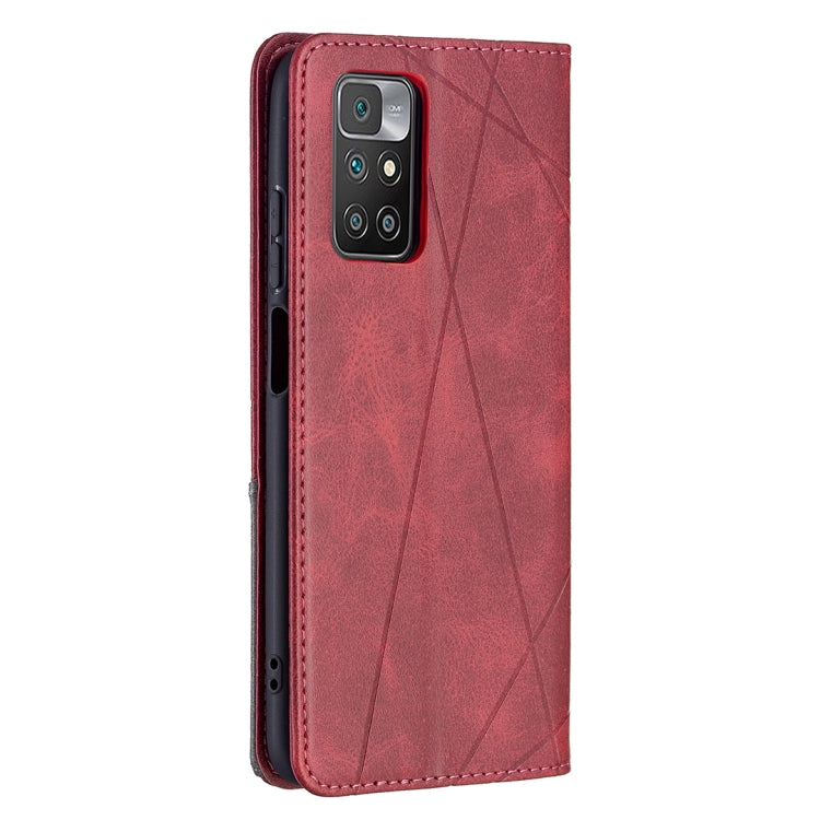 For Xiaomi Redmi 10 Rhombus Texture Horizontal Flip Magnetic Leather Case with Holder & Card Slots(Red) - Xiaomi Cases by buy2fix | Online Shopping UK | buy2fix