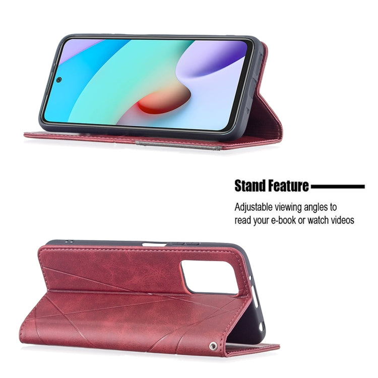 For Xiaomi Redmi 10 Rhombus Texture Horizontal Flip Magnetic Leather Case with Holder & Card Slots(Red) - Xiaomi Cases by buy2fix | Online Shopping UK | buy2fix