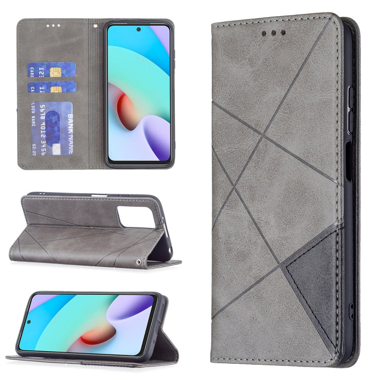 For Xiaomi Redmi 10 Rhombus Texture Horizontal Flip Magnetic Leather Case with Holder & Card Slots(Grey) - Xiaomi Cases by buy2fix | Online Shopping UK | buy2fix